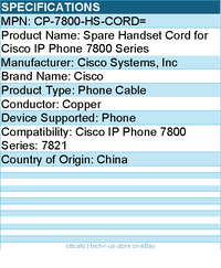 Cisco CP-7800-HS-CORD= Spare Handset Cord for Cisco IP Phone 7800 Series
