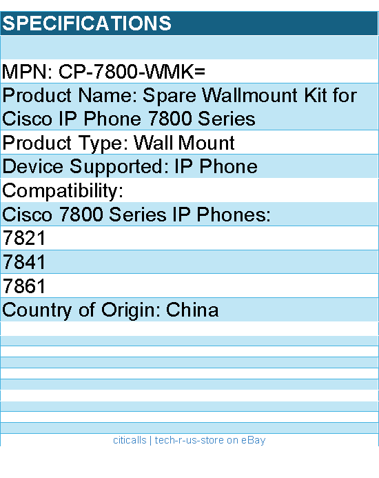 Cisco CP-7800-WMK= Wall Mount for Cisco 7800 Series IP Phones