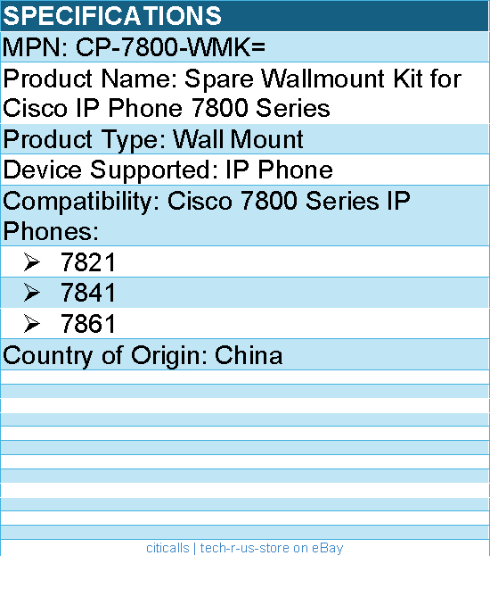 Cisco CP-7800-WMK= Spare Wallmount Kit for Cisco IP Phone 7800 Series