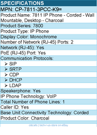 Cisco CP-7811-3PCC-K9= 7811 IP Phone - Corded - Wall Mountable, Desktop