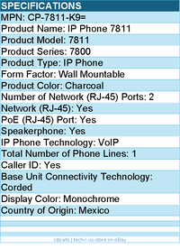 Cisco CP-7811-K9= 7811 IP Phone - Corded - Wall Mountable - Charcoal