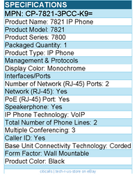 Cisco CP-7821-3PCC-K9= 7821 IP Phone - Corded - Wall Mountable - Black