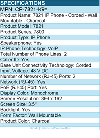 Cisco CP-7821-K9= 7821 IP Phone - Corded - Wall Mountable - Charcoal