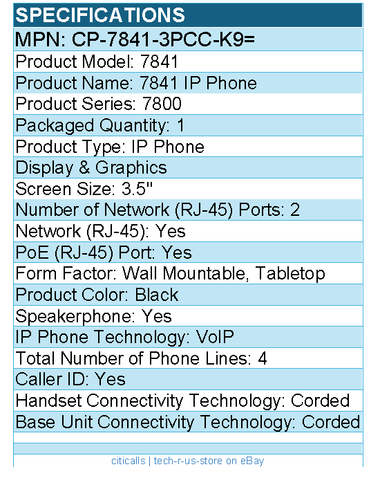 Cisco CP-7841-3PCC-K9= 7841 IP Phone - Corded - Tabletop, Wall Mountable