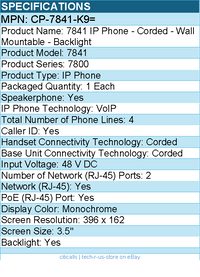 Cisco CP-7841-K9= 7841 IP Phone - Corded - Wall Mountable - Backlight