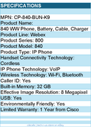 Cisco CP-840-BUN-K9 Webex 840 IP Phone - Cordless - Wi-Fi, Bluetooth