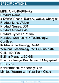 Cisco CP-840-BUN-K9 Webex 840 IP Phone - Cordless - Wi-Fi, Bluetooth