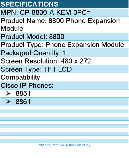 Cisco CP-8800-A-KEM-3PC= 8800 Phone Expansion Module for 8851, 8861 IP Phones