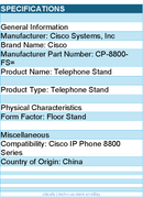 Cisco CP-8800-FS= Telephone Stand - for Cisco IP Phone 8800 Series