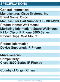 Cisco CP8800WMK Wall Mount for IP Phone - for Cisco IP Phone 8800 Series