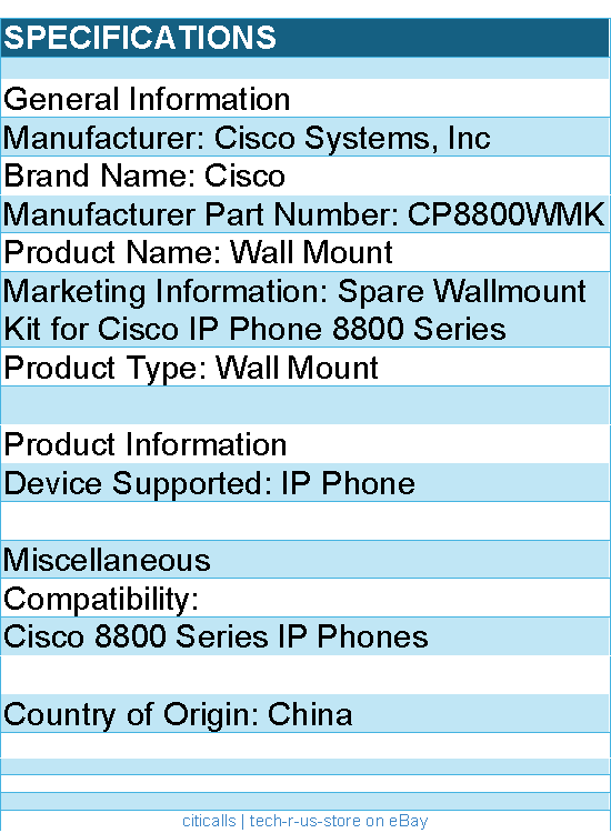 Cisco CP8800WMK Wall Mount for IP Phone - for Cisco IP Phone 8800 Series