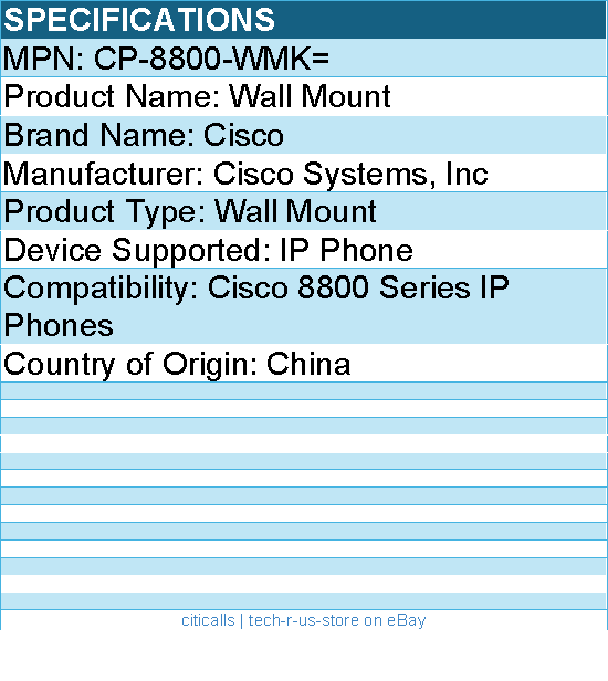 Cisco CP-8800-WMK= Wallmount Kit for Cisco IP Phone 8800 Series