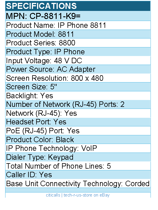 Cisco CP-8811-K9= 8811 IP Phone - Corded - Wall Mountable - Black