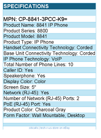 Cisco CP-8841-3PCC-K9= 8841 IP Phone - Corded - Corded - Wall Mountable, Desktop