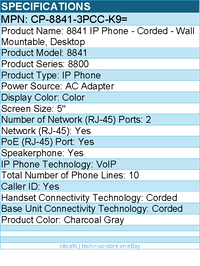 Cisco CP-8841-3PCC-K9= 8841 IP Phone - Corded - Wall Mountable, Desktop