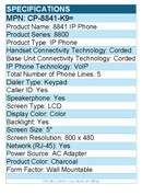 Cisco CP-8841-K9= 8841 IP Phone - Corded - Corded - Wall Mountable - Charcoal