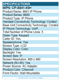 Cisco CP-8841-K9= 8841 IP Phone - Corded - Corded - Wall Mountable - Charcoal