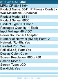 Cisco CP-8841-K9= 8841 IP Phone - Corded - Wall Mountable - Charcoal