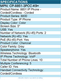 Cisco CP-8851-3PCC-K9= 8851 IP Phone - Corded/Cordless - Bluetooth