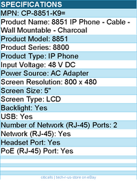 Cisco CP-8851-K9= 8851 IP Phone - Cable - Wall Mountable - Charcoal
