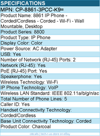 Cisco CP-8861-3PCC-K9= 8861 IP Phone - Corded/Cordless - Corded - Wi-Fi
