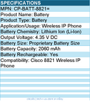 Cisco CP-BATT-8821= Battery 2060 mAh - 4.35 V DC For Wireless IP Phone