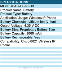 Cisco CP-BATT-8821= Battery 2060 mAh - 4.35 V DC For Wireless IP Phone