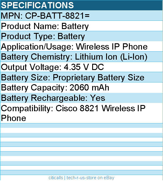 Cisco CP-BATT-8821= Battery 2060 mAh - 4.35 V DC For Wireless IP Phone