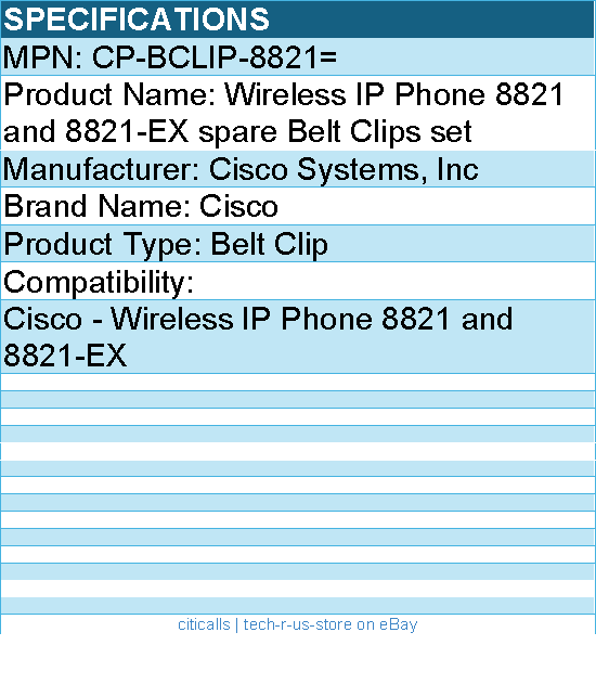 Cisco CP-BCLIP-8821= Wireless IP Phone 8821 and 8821-EX spare Belt Clips