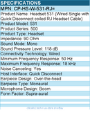 Cisco CP-HS-W-531-RJ= Headset 531 - Wired Single with Quick Disconnect coiled RJ