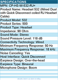 Cisco CP-HS-W-532-RJ= Headset 532 - Wired Dual with Quick Disconnect