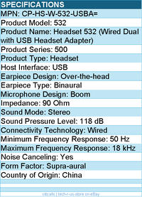 Cisco CP-HS-W-532-USBA= Headset 532 (Wired Dual with USB Headset Adapter)
