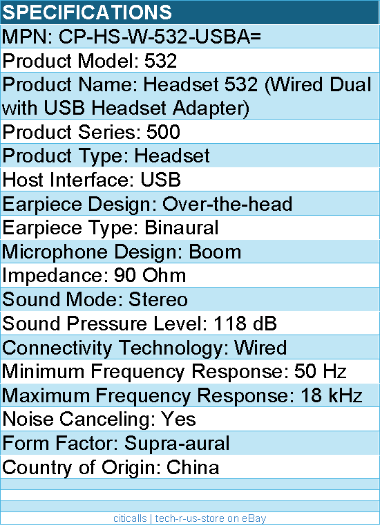 Cisco CP-HS-W-532-USBA= Headset 532 (Wired Dual with USB Headset Adapter)