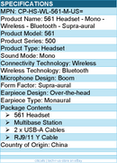 Cisco CP-HS-WL-561-M-US= 561 Headset - Mono - Wireless - Bluetooth - Supra-aural