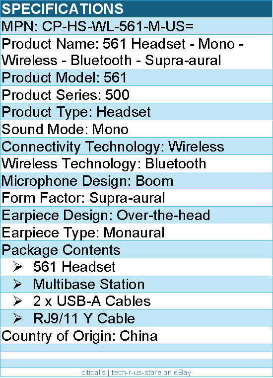 Cisco CP-HS-WL-561-M-US= 561 Headset - Mono - Wireless - Bluetooth - Supra-aural