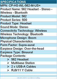 Cisco CP-HS-WL-562-M-US= 562 Headset - Stereo - Wireless - Bluetooth