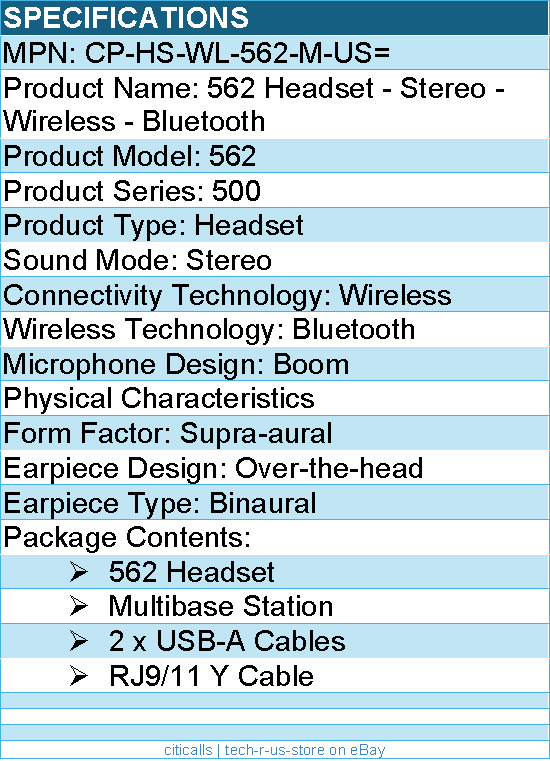 Cisco CP-HS-WL-562-M-US= 562 Headset - Stereo - Wireless - Bluetooth