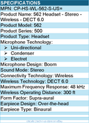 Cisco CP-HS-WL-562-S-US= 562 Headset - Stereo - Wireless - DECT 6.0
