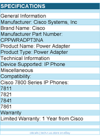 Cisco CPPWRADPT3NA Power Adapter - For Cisco 7800 Series IP Phones