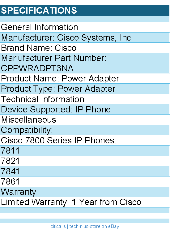 Cisco CPPWRADPT3NA Power Adapter - For Cisco 7800 Series IP Phones