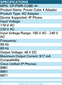 Cisco CP-PWR-CUBE-4= Power Cube 4 Adapter - 110V - 220V AC Input -48V DC Output
