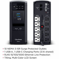 CyberPower CP1000PFCLCD PFC Sinewave UPS Systems - 1000VA/600W, 120 VAC