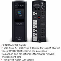 CyberPower CP1500PFCLCD PFC Sinewave UPS Systems - 1500VA/1000W, 120 VAC