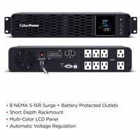 CyberPower CP1500PFCRM2U PFC Sinewave UPS Systems - 1500VA/1000W, 120 VAC