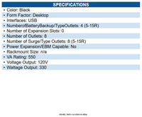 CyberPower CP550SLG 550VA CP UPS 120V STANDBY GREEN; 8OUT 5-15R USB RJ11 MGMT