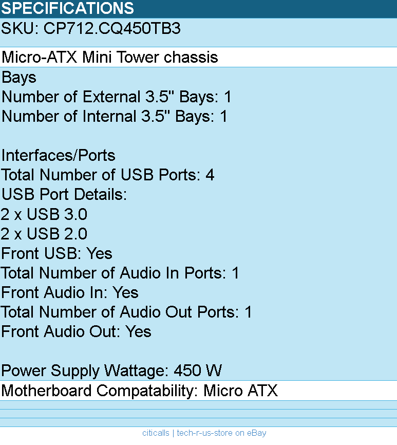 In-Win CS CP712.CQ450TB3 Mini Tower Micro-ATX IP-S450CQ2-0 H - Computer Case