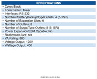 CyberPower CP800AVR 800VA/450W, Simulated Sine Wave, NEMA 5-15P, 6 ft cord