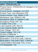 CyberPower CP825AVRLCD Intelligent LCD UPS Systems - 825VA/450W, 120 VAC