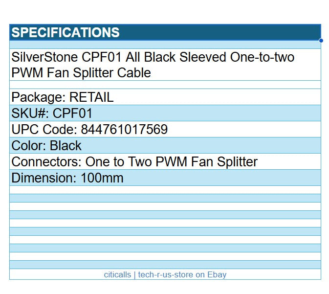 Silverstone CPF01 Sleeve One to Two PWM Fan Splitter Cable 100mm Black