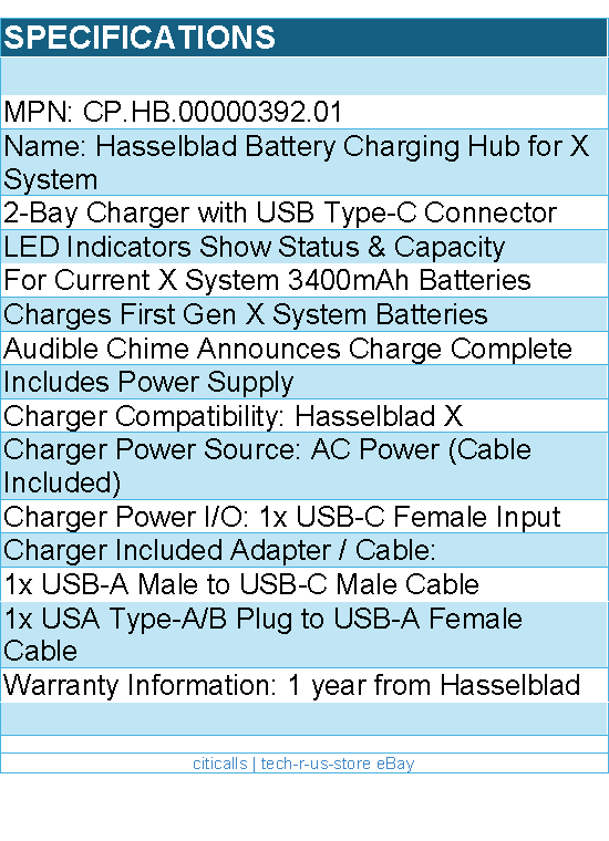Hasselblad CP.HB.00000392.01 Accessory - Battery Charging Hub for X System RTL